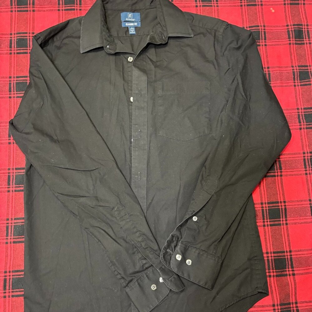 #35 black button up long sleeves t-shirt-s (34-36)-George classic fit-men’s